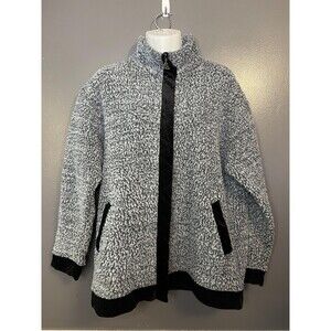 Euro Joy Jacket Womens Medium Gray Sherpa Fleece Full Zip Velvet Trim Boucle